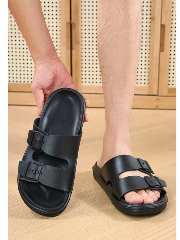 Men's Summer Lightweight Flat Sandals, Adjustable Slip-On Slippers With Thick Soft Soles, Suitable For Casual Outdoor Activities In Spring, Summer, Autumn
