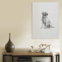 Pintura de lienzo con un retrato vintage enmarcado de un Labrador Retriever, decoración de pared con un dibujo animal para la sala de estar, el dormitorio, la cocina, la oficina o el baño - Enmarcado - Ver 4
