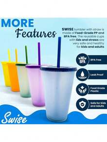 Vasos Mágicos De Plástico De 500ml Con Tapa Y Popote 20 Pzas Vasos Reutilizables para Bebidas Frías, Jugo, Agua, Fiestas Infantiles, Cumpleaños, Eventos Decorativos - Rosa - Ver 3