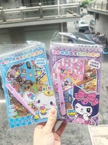 Sanrio Sanrio 8 Styles (16pcs + Tweezers) Landscape Scene Coil Sticker Album Cartoon Miniature Scenery Collection, Including Kuromi, My Melody, Pompompurin, Children DIY 3D Layered Stereo Visual Scene Decoration Stickers, Ideal For Home, Gifts And Prizes,School Supplies,Back To School