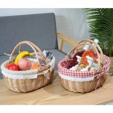 1 Stück Picknickkorb, herausnehmbares Futter, Weidenkorb Picknickkorb mit doppelten Klapphenkeln, stabiles Stofffutter, handgewebter handgemachter Picknickkorb, natürlicher handgefertigter geflochtener Korb
