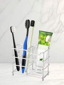 1pc Stainless Steel Bathroom Toothbrush Holder Toothpaste Holder Bathroom Accessories Storage Rackbathroom Decor Summer - Silver - View 2