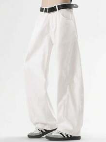 1 pieza Pantalones vaqueros holgados de estilo estadounidense de 100% algodón de ajuste suelto y pierna ancha para hombres