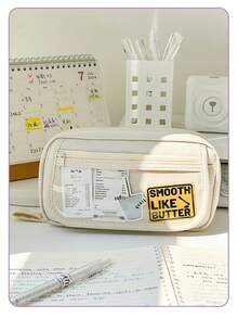 1pc Volcano New Flat Folding Pencil Bag With Portable Handle Transparent Front Pocket Pen Case For Stationery Back To School - Multicolor - View 12