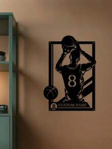 1pc Customized Basketball Themed Decorative Metal Wall Art - Personalized With Name - Girl Player, Boy Player, Basketball Player Silhouette And Name, Durable, Vibrant Colors, Suitable For Indoor And Outdoor Spaces - Adds Vibrancy To Living Room, Hallway, Bedroom, Home And Office Walls, Cafes And Shops - Decor, Home Decoration, Wall Decor, Room Decor, Bedroom Decor, House Decor, Personalized Gift, Birthday Gift, Christmas Gift - Multicolor - View 7