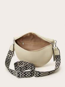 New Women Chest Bag/Waist Bag, Fashionable Minimalist Design With Wide Strap, Shoulder/Crossbody Bag - Beige - View 5