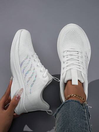 2025 Spring/Summer New White Mesh Rainbow Stripe Women Sport Sneakers, Y2K Millennium Style, Breathable Lightweight Running Shoes, Can Be Paired With Jeans And Gold Anklets, Shock-Absorbing Thick Sole, Fashionable Shoes