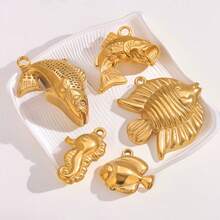 1 Pc 304 Stainless Steel Starfish Seahorse Shell Fish Ocean Series Pendant, 18k Gold-Plated Handmade Earring Accessory, DIY Accessory Pendant Earrings For Women's Daily Wear - Marine Life - View 5