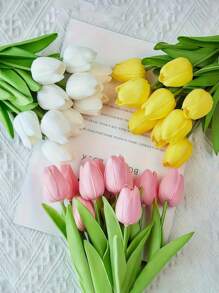 5pcs Premium Artificial Flowers, Real Touch Tulips Bouquet, DIY Craft Bridal Bouquet Home Table Living Room Decoration,For Wedding Room Home Hotel Party Event Christmas Decor,Valentine's Day