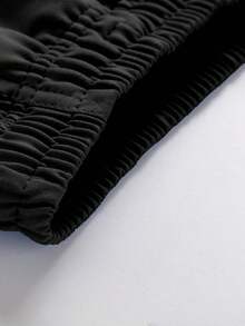 女士纯色户外裤：适合徒步旅行和休闲穿着。宽松版型，抽绳腰带，锥形裤脚。 - 黑色 - 查看 6