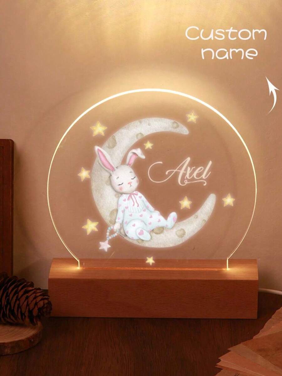 1pc Customized Night Light For Children With Personalized Names, Featuring A Pattern Of A Sleeping Rabbit On The Moon, Customized Birthday Gifts, Customized Gifts For Friends, Customized Bedroom Decorations, Customized Party Decorations, Interior Decorations, Customized Rabbit Night Lights, New Year Gifts, Valentine's Day Gifts, Easter Gifts - Multicolor - View 1