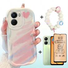 Für Infinix Smart 8 Bildschirmschutz, Keramikfilm, Weicher Film, farbige Creme Handyhülle, Creme Perlenarmband, Handyschlaufe, Smart 9, Smart 7, I Tel A50/A70, Smart 10