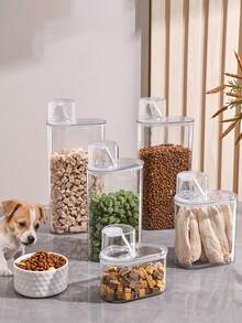1 件密封宠物食品储存容器 - 防潮，透明，带量杯 - 适用于狗和猫干粮纸巾，耐用 PP 材质，宠物食品储存盒 | 带量杯的容器 | 聚丙烯结构