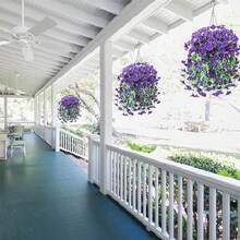 8pcs Artificial Morning Glory Hanging Flowers, Precisetrue Hanging Flowers, Hanging Artificial Flower Vine, Long Hangingbush Flowers, Realistic UV Resistant Trailing Vines - 75Cm Lifelike Outdoor Decor With Eucalyptus Leaves - Waterproof Silk Faux Plant For Garden, Wall, Fence, Wedding Favors, Anniversary - Multicolor - View 8