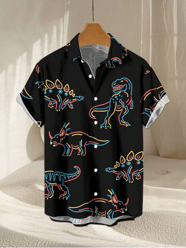 Camisa de hombre con estampado 3D de dinosaurio para el verano