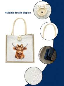 Bolsa tote estampada com tema de vaca das Terras Altas, leve uma bolsa de maquiagem com a mesma cor, portátil, reutilizável, leve, bolsa de mão, bolsa de ombro de linho, bolsa de armazenamento, porta-moedas, bolsa de mão, bolsa de viagem essencial, bolsa de grande capacidade, sacola de compras estampada, adequada para escola, universidade, trabalho, negócios, deslocamento diário, atividades ao ar livre, viagens, feriados, presentes para professores, família, amigos, presente de Dia das Mães, compra obrigatória em 6 de junho