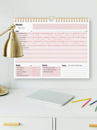 1pc Undated 12-Month Habit Tracker Notebook, Improve Work Efficiency, Health Management, Skill Development And Personalized Experience, Learning Supplies, Office Desk Accessories, Christmas Gift