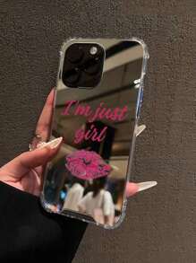 Funda de teléfono con espejo con forma de labios rojos a prueba de golpes, compatible con Apple y otros teléfonos inteligentes