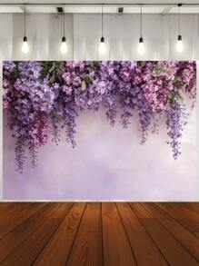 1pc Purple Wisteria Vine Wall Photography Backdrops Green Leaves Flowers Wall Party Banner 59.1*39.4/82.7*59.1/106.3*70.9 Inches Floral Newborn Shower Birthday Wedding Photo Background Indoor Outdoor Decoration Supplies