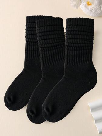 1 双/3 双女式透气吸湿排汗柔软休闲黑色百搭学院风中筒袜