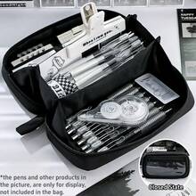 1pc Volcano New Flat Folding Pencil Bag With Portable Handle Transparent Front Pocket Pen Case For Stationery Back To School - Multicolor - View 16