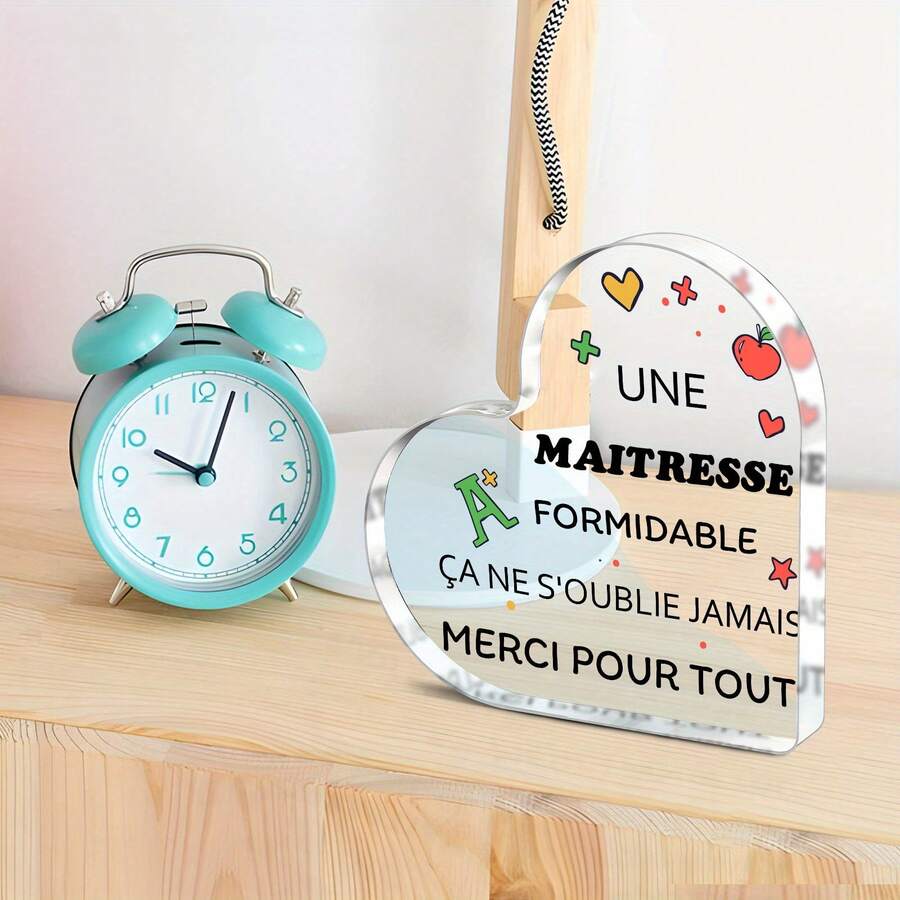 2D Acryl Plakette - Nachdenkliches Geschenk für Frauen, Mütter, Schwestern, Lehrer - Einzigartiges Geburtstags- und Weihnachtsgeschenk, eingraviert mit "Une Maitresse Formidable C'ane S'oublie Jamais Merci Pour Tout" (Eine wunderbare Gastgeberin wird nie vergessen, Danke für alles), klassischer Stil, Heimatthema - Verschiedenfarbig - Übersicht 1
