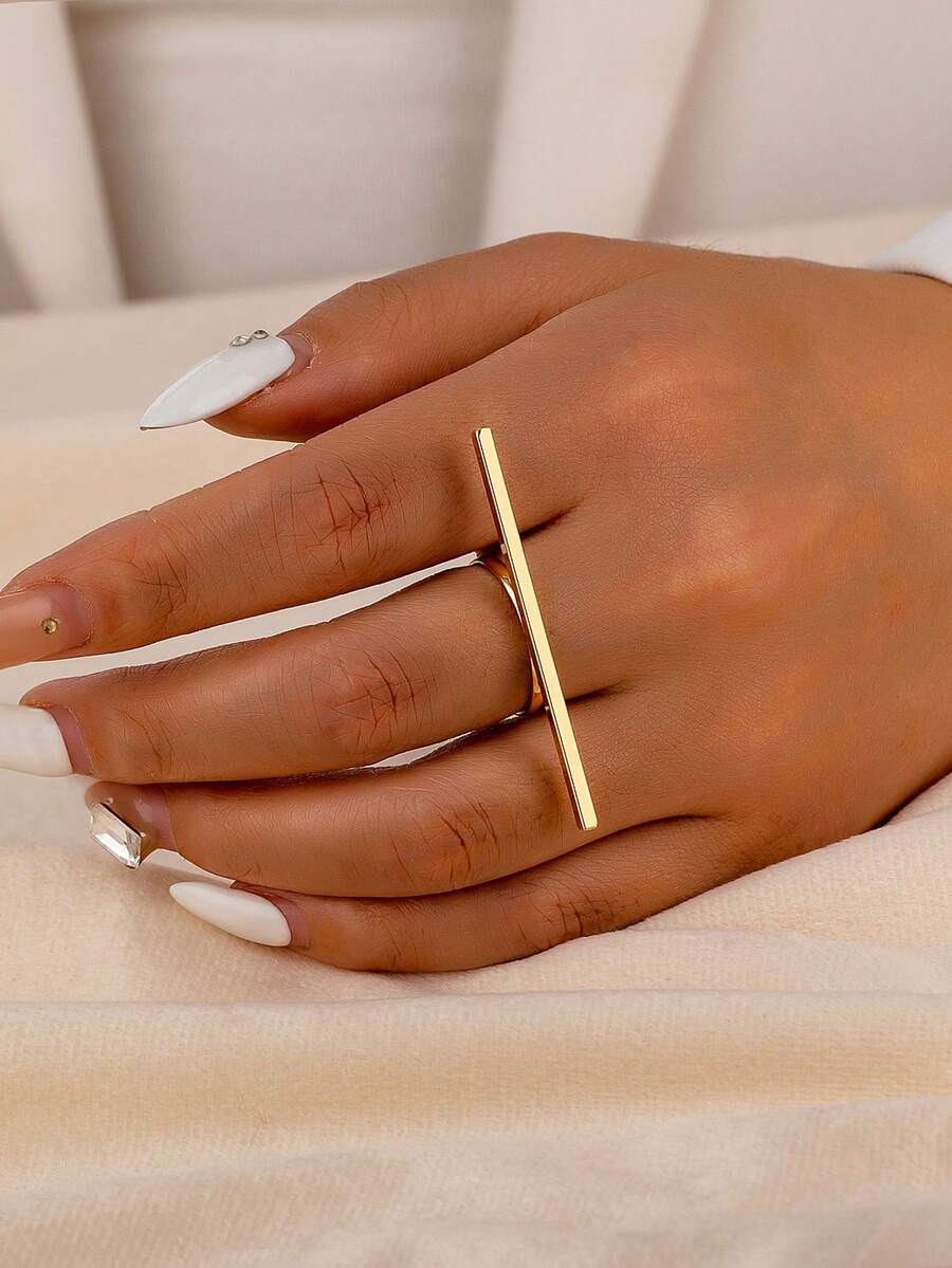 1pc/Set Of Gold Fashionable Geometric 1-Shaped Alloy Women's Rings - Yellow Gold - View 1
