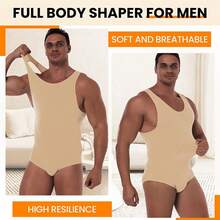 Mens Full Body Shaper Slimming Compression Bodysuit Shapewear Panty Tummy Control Sleeveless Tank Top Suit Sports Base Layer - Beige - View 6
