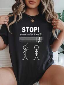 Camiseta de algodón con texto "Stop, estás bajo arresto" - Camiseta divertida de músico, regalo, camiseta negra de verano con diseño gráfico para mujer - Negro - Ver 1