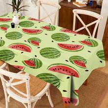1pc Watermelon Print Table Cloth, Modern Polyester Rectangular Or Round Waterproof Tablecloth, Digital Printing Suitable For Living Room, Outdoor Dining Table, Small Round Table
