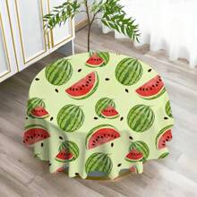 1pc Watermelon Print Table Cloth, Modern Polyester Rectangular Or Round Waterproof Tablecloth, Digital Printing Suitable For Living Room, Outdoor Dining Table, Small Round Table