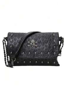 1 pieza Bolso cuadrado de hombro de alta gama con relieve de cráneo y esqueleto de moda, adecuado para compras diarias y salidas