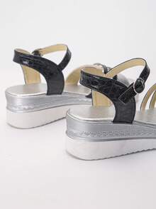 Sandale damă cu toc plat, talpă groasă, cu bareta colorată, potrivite pentru plajă, nuntă, activități în aer liber vara - Negru - Vizualizare 6