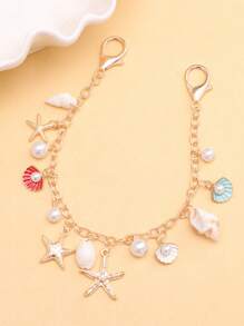 Fashionable Seashell, Starfish, Dopamine Teddy Bear Jewel Pendant, Versatile Faux Pearl Beaded Necklace, Random Teddy Bear Pendant Backpack For School