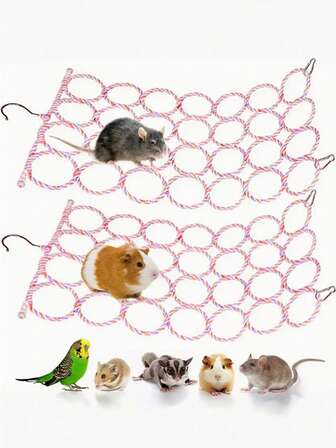 1pc Rat Climbing Rope Net Toy For Cage, Bird Rope Perch Swing, Ladder Rope Bridge Hanging Hammock, Small Animal Activity Toy For Mouse, Mice, Parrot, Bird (Random Color)