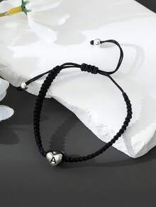 1pc Fashionable Minimalist Metal Letter Handmade Braided Adjustable Bracelet For Men - Silver - View 3