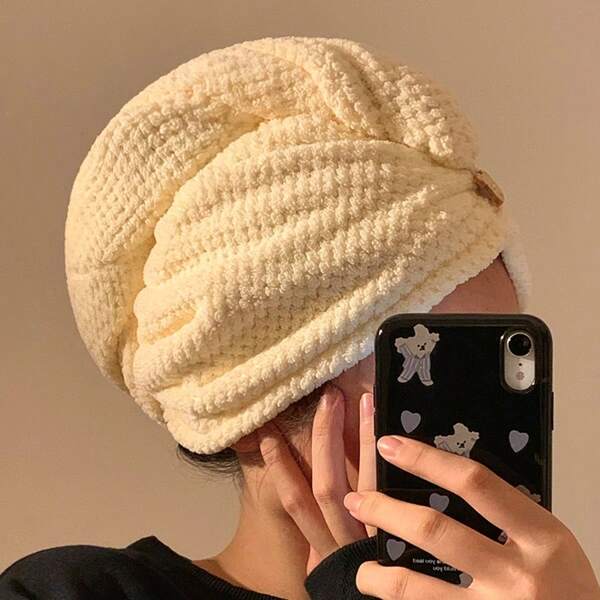 Pineapple Texture Hair Drying Towel, Solid Color Coral Fleece Bath Hat, Quick Dry Super Absorbent Thick Turban Home Bathroom Decor Fall Decor Back To SchoolHair Bonnet