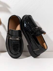 Kids' Leather Shoes, Shiny Black&White School Uniform Shoes, Thick Sole Flower Girl & Boy Formal Dress Shoes, British Style Children Shoes