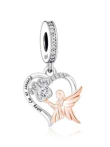 A Fashionable 925 Sterling Silver Piece With Zirconia Inlay, Electric Rose Gold And Platinum Color Separation, Love, Family, Bead Pendant, Silver Jewelry, Gift Giving - Silver - View 12