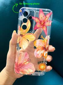 Hibiscus Flower Floral Print Clear Phone Case Compatible With IPhone 13/11/12/16/14/15/15Pro/15Plus/15ProMax/7Plus/8Plus/X/XS Max/XR/11Pro/12Pro/13Pro/14Pro/12Mini/13Mini/11ProMax/12ProMax/13ProMax/14ProMax/14Plus/6/6S/6Plus/7/8/16Pro/16Plus/16ProMax/SE And Galaxy A54/A14/A12/A13/A15/A32/A33/A24/A52S/S20/S21/S22/S23/S24/S23Plus/S24Ultra/S25/A15/A33/A23