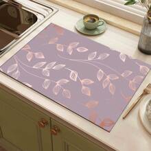 1pc Floral Pattern Coffee Maker Dish Drying Mat - Diatomaceous Earth Printed Drain Mat, Kitchen Counter Mat, Utensil Mat - Dish Drying Mat, Soft Diatomite Suitable For Kitchen Counter, Applicable For Coffee Makers, Espresso Machines, Etc.
