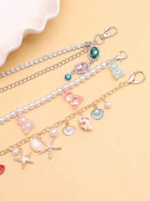 Fashionable Seashell, Starfish, Dopamine Teddy Bear Jewel Pendant, Versatile Faux Pearl Beaded Necklace, Random Teddy Bear Pendant Backpack For School
