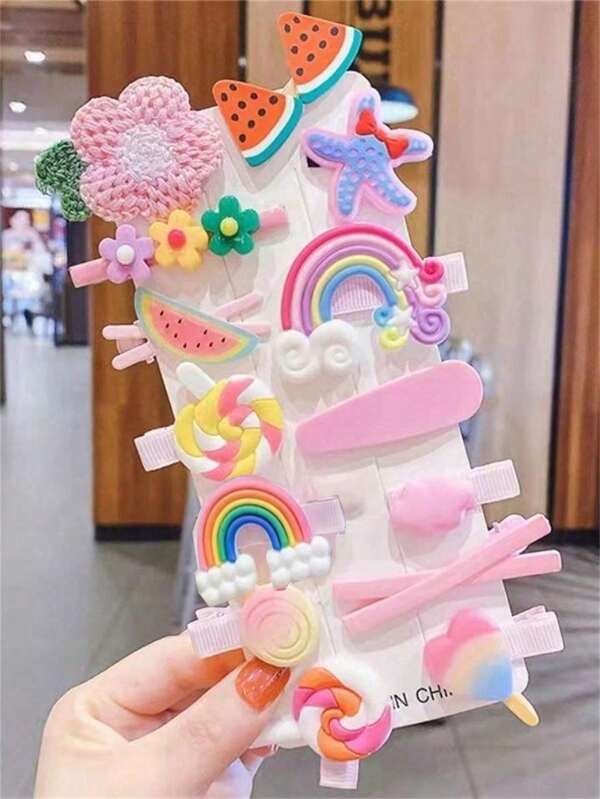 14pcs/Set Random Color Hair Clips, Assorted Baby/Princess Candy Color Flower/Animal/Star/Heart Hair Accessories, Cute Hair Clips Set For Women, No Card Packaging Claw Clips Hair Claws Hair Barrettes
