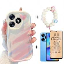 Für Infinix Smart 8 Bildschirmschutz, Keramikfilm, Weicher Film, farbige Creme Handyhülle, Creme Perlenarmband, Handyschlaufe, Smart 9, Smart 7, I Tel A50/A70, Smart 10