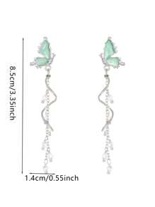 1 par de elegantes y sofisticados aretes de borlas con diseño de mariposa y gota de agua en azul con diamantes de imitación, estilo versátil y exclusivo INS para el uso diario de mujeres, actividades al aire libre, sesiones fotográficas o como regalo para el cumpleaños de la novia o de las mejores amigas