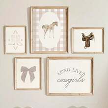 1 pieza Arte de pared vintage, póster con diseño de caballo de tema vaquero, póster vintage western de vaquera, decoración moderna para baño, dormitorio, sala de estar, habitación, hogar, estilo sin marco - Multicolor - Ver 1