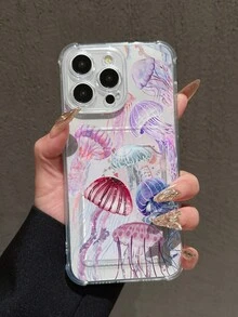 海洋彩色水母穿孔卡夹防震保护手机壳适用于 16 Pro Max / 11 / 12 / 13 / 14 Plus / 15 Pro