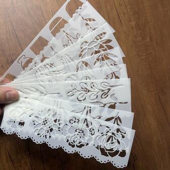 8pcs Green Wild Flower & Leaf Stencil Kit, Hollow Painting Template For Graffiti, Spray Painting, Reusable & Washable PET Material Back To School,Mother's Day,Mom's Gift,Back To School,School Supplies