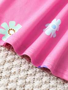 2pcs Girls Comfortable Knit Printed Fitted Dress With Spaghetti Straps - Multicolor - View 8