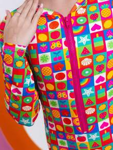 Swimsuit Bikini Kids UV50 Long Sleeve Sun Protection Beach Swimming Zipper - 查看 2